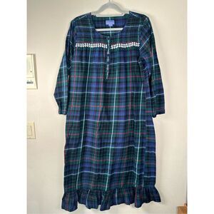 Laura Scott Plaid Flannel Nightgown Women’s Large – Long Sleeve Cottagecore Prai